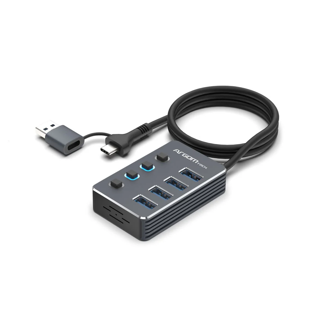 ArgomTech One Axess 2-in-1 Type-C/USB 3.0 to 4-Port USB 3.0 Hub with Switches